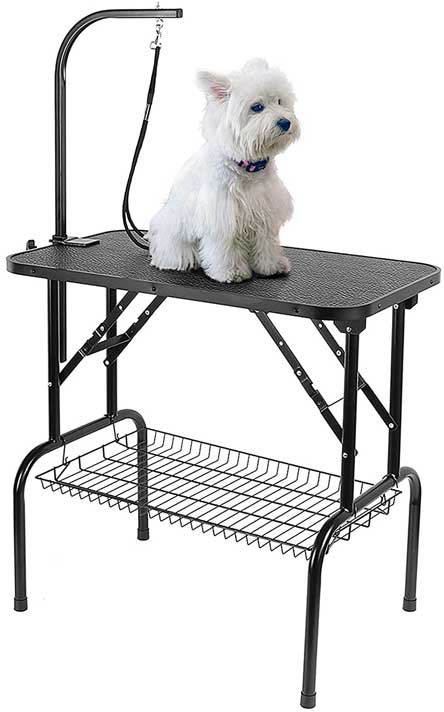 Table De Toilettage Pliable Pour Chien Et Chat - Bras Réglables, Surface Antidérapante, Rangement